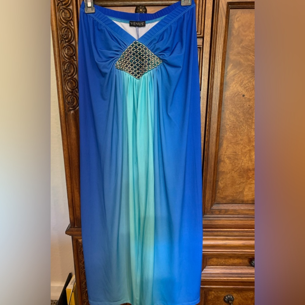 Venus Tube Dress with Slit Front Multi Blue Small